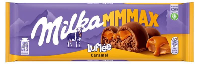 Milka Mmmax Packung von der Sorte Luflee Caramel