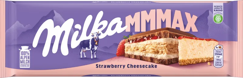 Milka Mmmax Packung von der Sorte Strawberry Cheesecake